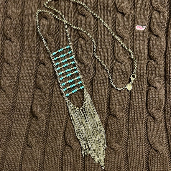 (Bundle 3 for $15) Charming Charlie Gold and Turquoise Fringe Necklace - Picture 4 of 4